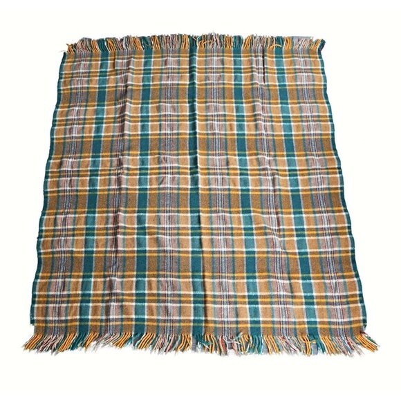 Vintage Plaid Wool Throw Blanket With Fringe Cottagecore Cozy Stylish Home Decor - Picture 1 of 4